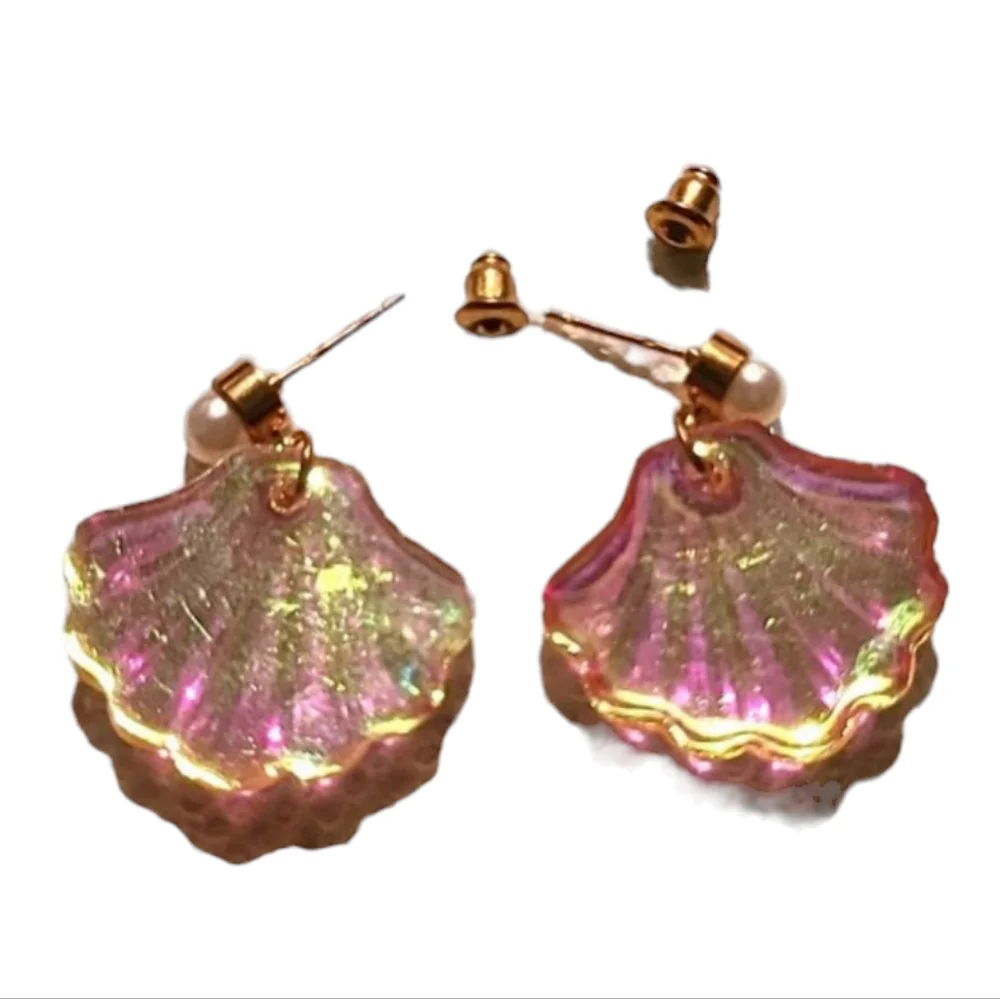 $3 ADD ON Bohemian Pearl Seashell Earring Gold Pink Glitter Shiny Beachy Boho